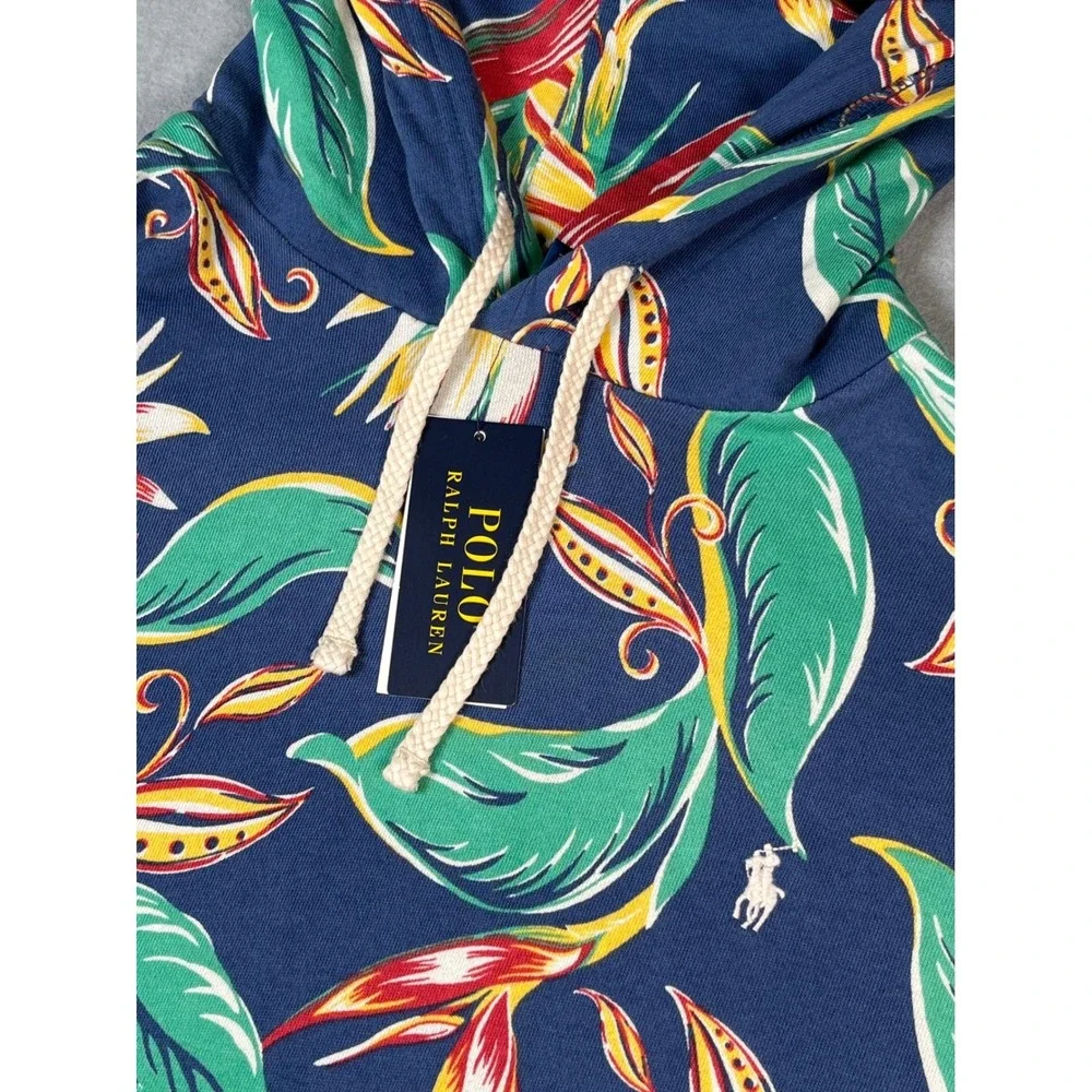 Polo Ralph Lauren French Terry‎ Hoodie Men's Tropical Floral Print Navy Blue New